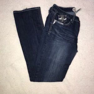 Hydraulic fleur de lis boot cut jeans